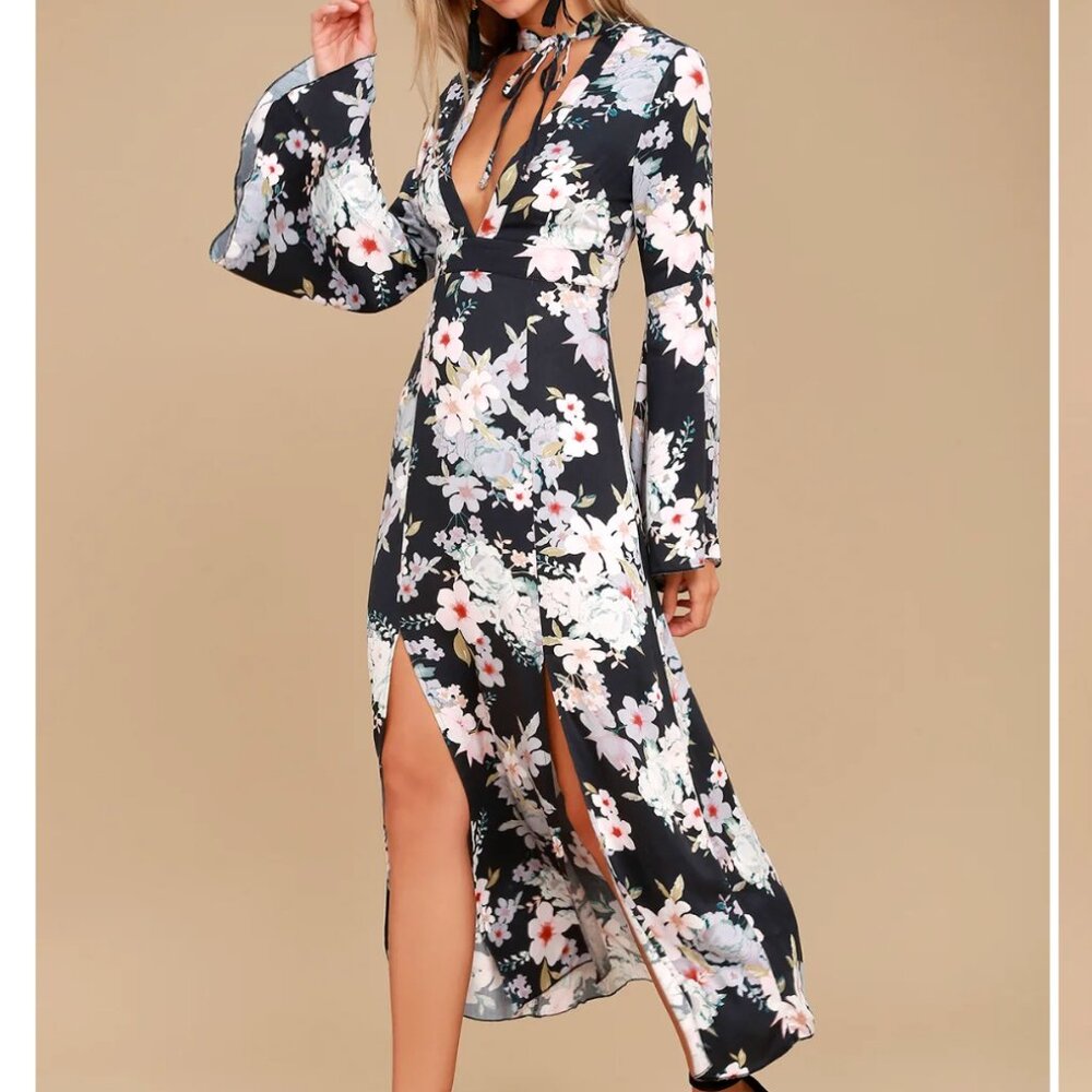 Mystic Nights Midnight Blue Print Midi Dress